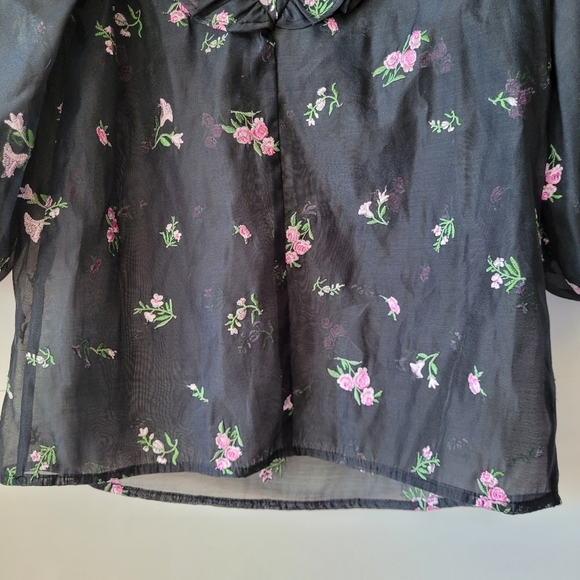 Zara ALICE Sheer Black Blouse Floral Embroidery And Ruffle XS Dark Romance - Picture 12 of 14
